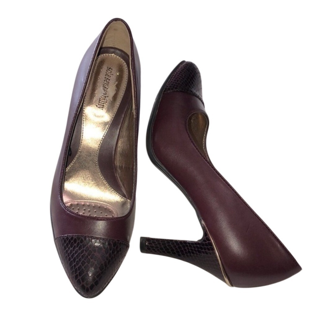 Solesensability Amanda Snakeskin‎ Cap Toe Maroon Heels Women 7